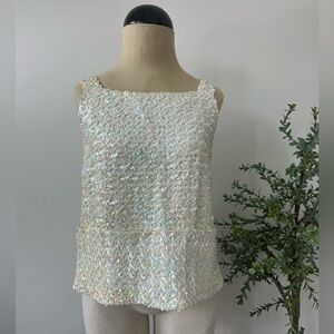 Vintage Boxy-Fit Cream Sequin Women's Top